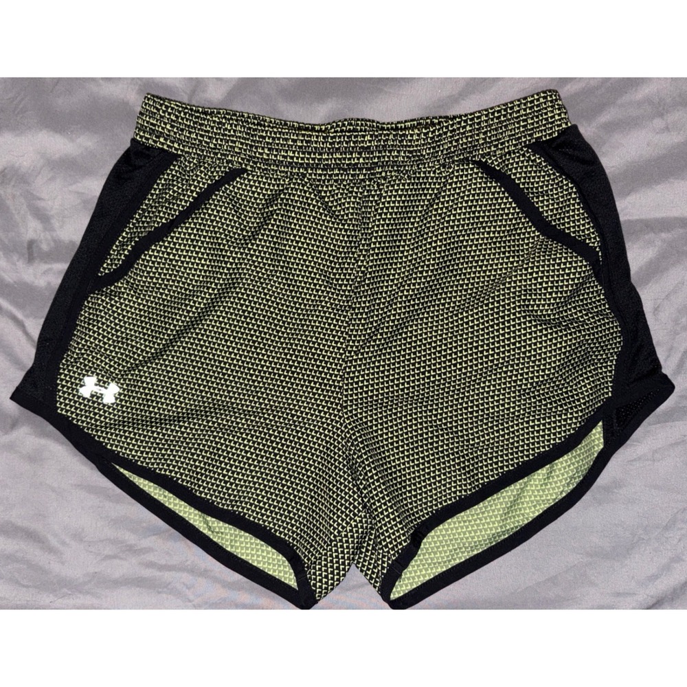 Under Armour Women's Fly-By Running Shorts Olive Green Black HeatGear, XS